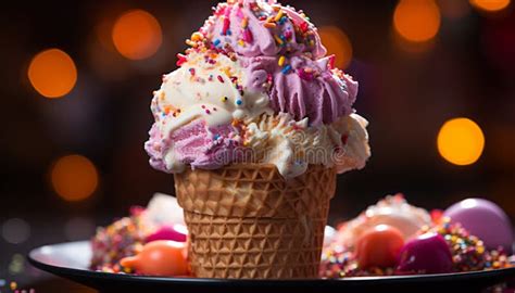 A Vibrant Multi Colored Ice Cream Sundae On A Decorated Table Generated By Ai Stock Image