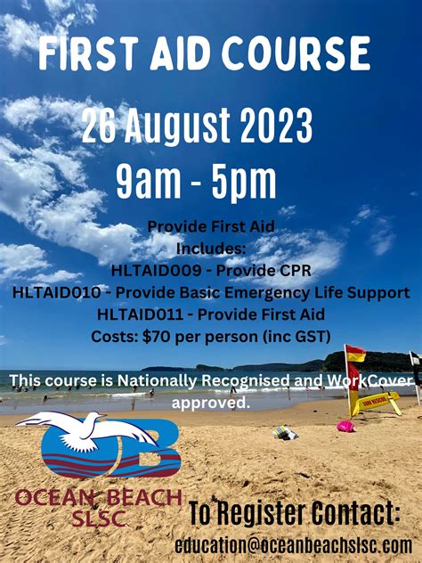 First Aid Course – 26 August 2023 – Ocean Beach Surf Life Saving Club