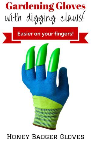 A Blue Glove With Green Fingers And Text That Reads Gardening Gloves