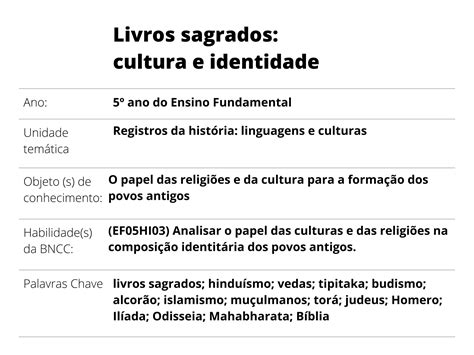 Plano De Aula Ano Livros Sagrados Cultura E Identidade