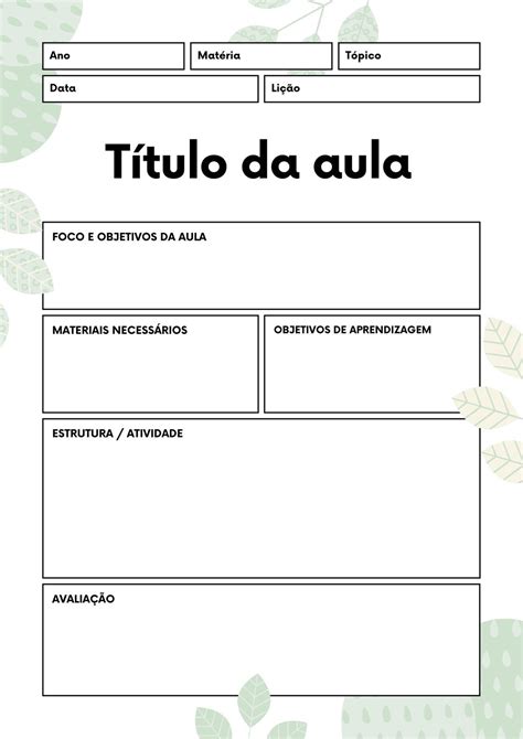 Modelos De Plano De Aula Gratuitos Para Personalizar Canva