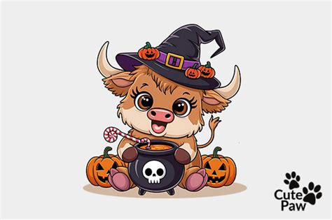 Halloween Highland Cow Clipart Graphic by Cute Paw · Creative Fabrica