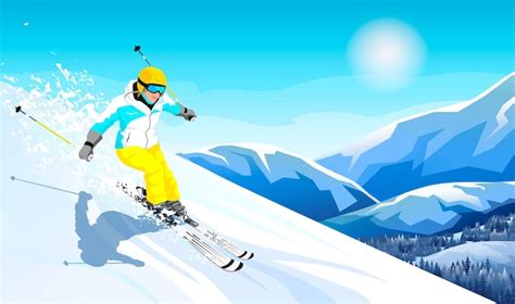 Premium Vector Advanced Skier Slides Near Mountain Downhill Sports