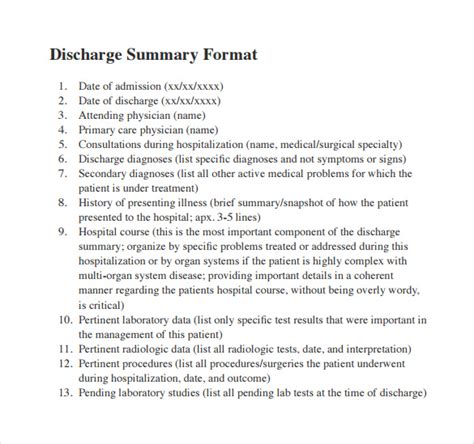 Free Sample Discharge Summary Templates In Pdf Ms Word