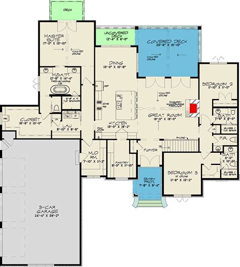 Square Foot Transitional One Story House Plan With Car Garage