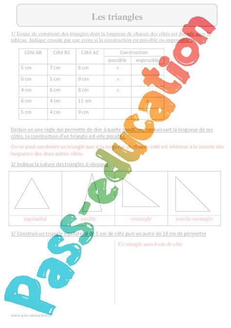 Triangles Cm Exercices Avec Correction Pdf Imprimer