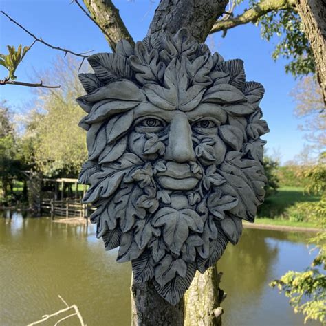 Stone Garden Leafy Tree Green Man Leaf Face Wall Plaque Pagan Wiccan Ferney Heyes Garden Products