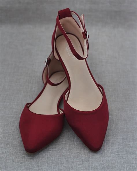 Satin Pointy Toe Flats With Ankle Strap Winter Wedding Shoes Women