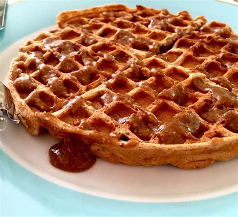 Classic Whole Grain Waffles With Maple Almond Butter Drizzle Almond