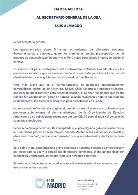 Foro Madrid On Twitter Carta Abierta A Luis Almagro Secretario