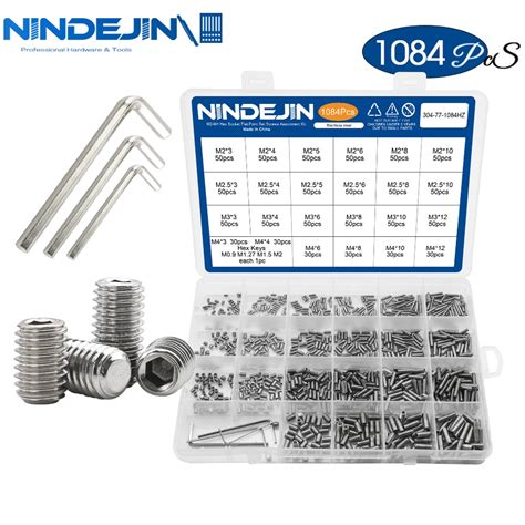 NINDEJIN Flat Point Set Screw M2 M10 Stainless Steel Hexagon Socket