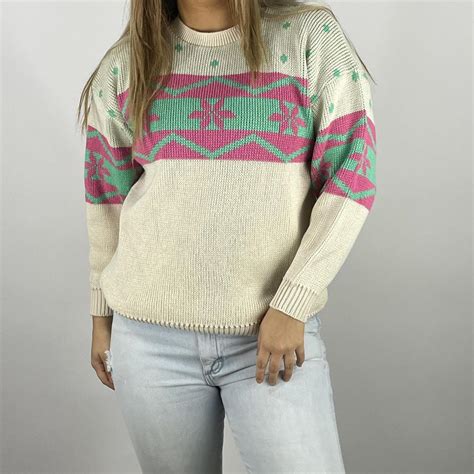 Vintage Knit Ski Sweater With Snowflake Design Depop