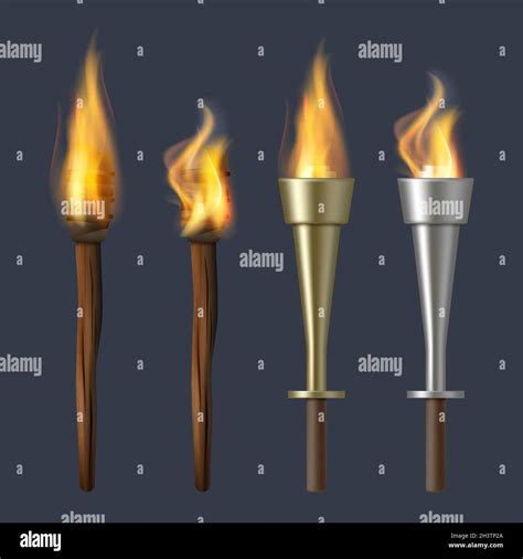 Antorcha De Fuego Antorchas De Llama Realistas Ilustraciones De