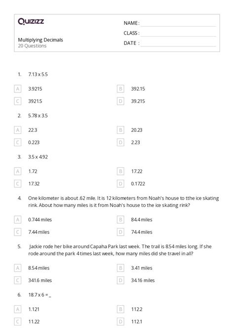 50 Multiplying Decimals Worksheets For 5th Grade On Quizizz Free