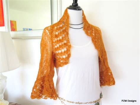 Orange Silk Mohair Sweaterhand Knit Silk Shrug Crochet Trim Etsy