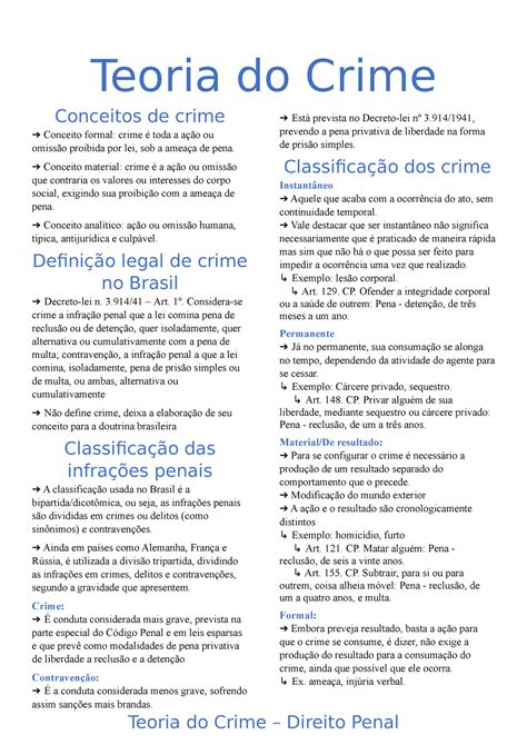 Teoria Do Crime Resumo Baseado Nas Anota Es De Aula E No Livro