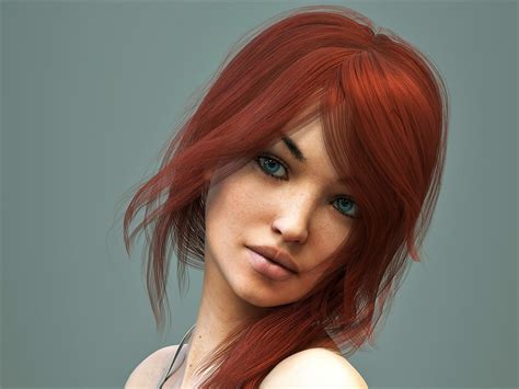 Woman Close Up Red Hair Face Blue Eyes Fantasy Girl Lying Down