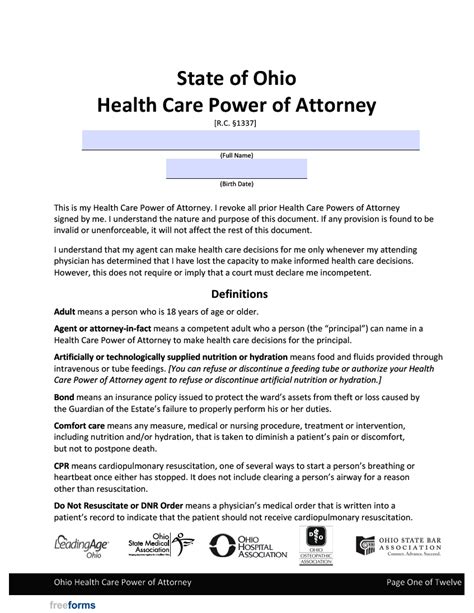 Free Ohio Power Of Attorney Forms PDF