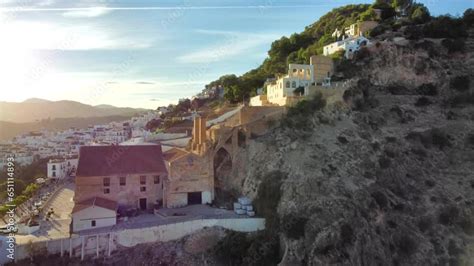 Aerial Side View Slowly Approaching Palacio De Los Condes De Frigiliana