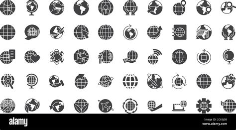 Global Spheres Icon Set Over White Background Silhouette Style Vector Illustration Stock