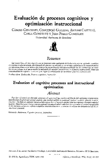 Pdf Evaluación De Procesos Cognitivos Y Optimización Instruccional Juan Pablo González