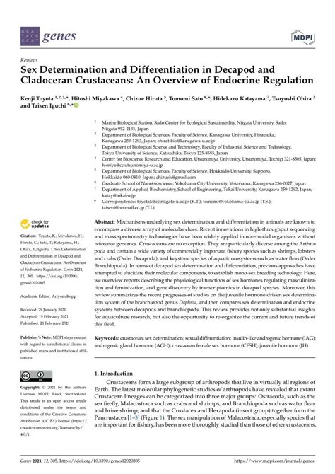 Sex Determination And Differentiation In Decapod And Cladoceran