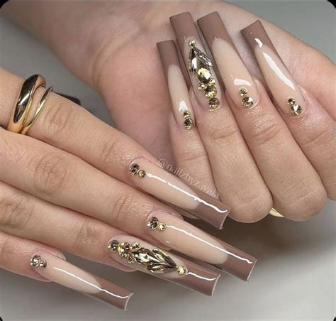 Brown Acrylic Nails Simple Acrylic Nails Long Square Acrylic Nails