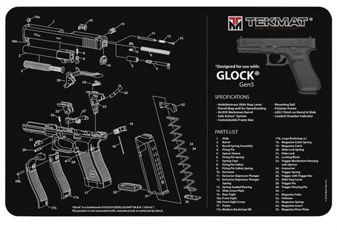 TekMat TEKR17GLOCKG5 Original Cleaning Mat Glock Gen5 Parts Diagram 11 ...