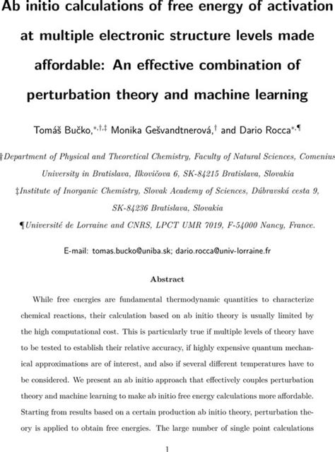 Ab Initio Calculations Of Free Energy Of Activation At Multiple