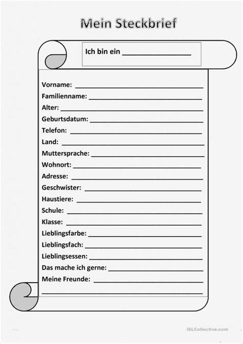 Abschlusszeitung Steckbrief Vorlage Einzigartig Steckbrief Arbeitsblatt