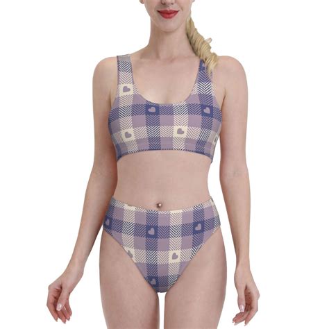 Lukts Women High Waisted Bikini Set Heart Check Plaid Swimsuit 2 Piece