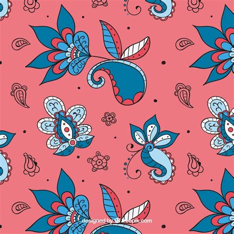 Free Vector Elegant Hand Drawn Batik Floral Pattern