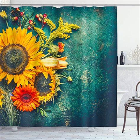 Artsocket 4 Pcs Shower Curtain Set Sunflowers Leaves Marble Summer