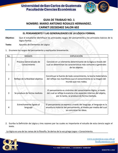 Guia De Logica Numero Pdf Economicas Usac Edu Guia De Trabajo No