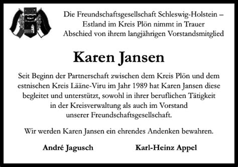 Traueranzeigen Von Karen Jansen Trauer Anzeigen De