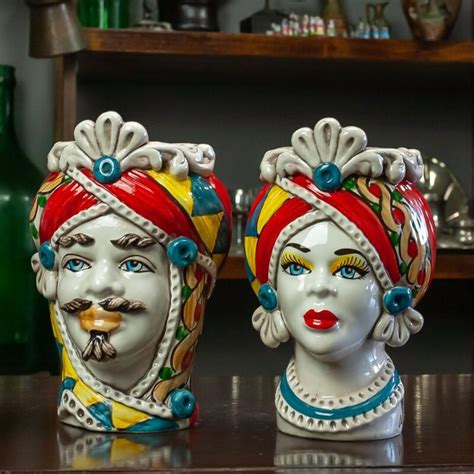 Sicilian Ceramics Head Vases Sicilian Ceramic Moorish Heads With