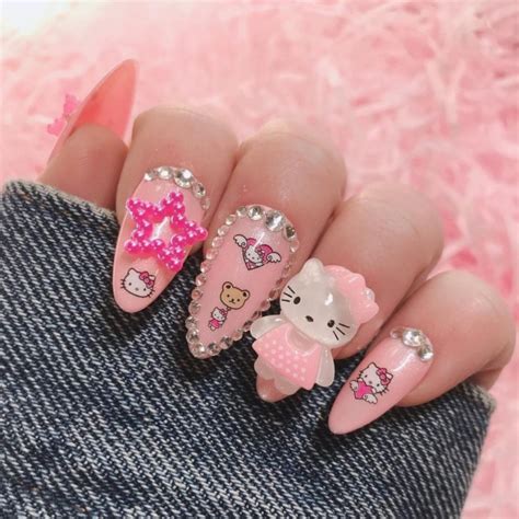 45 Kawaii Nails Rhinestone Outline Kitty Kawaii Nails