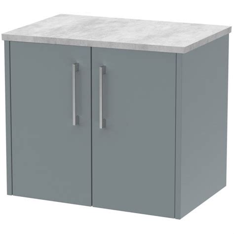 Hudson Reed Juno Coastal Grey 600mm Wall Hung 2 Door Vanity Unit And Laminate Top Vanity Units