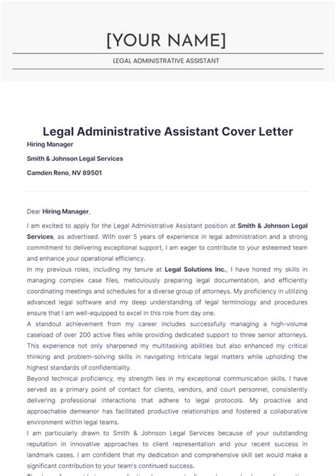 Free Legal Administrative Assistant Cover Letter Template Edit Online And Download