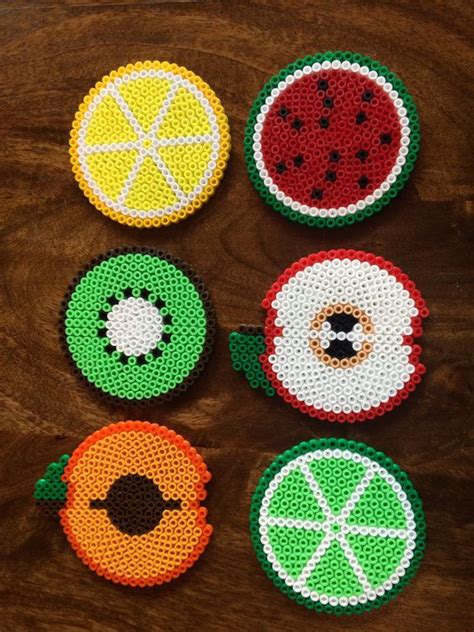 Pixel Art Fruit Slice Bead Coasters Available As Individual Perler