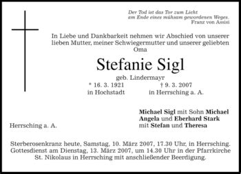 Traueranzeigen Von Stefanie Sigl Trauer Merkur De