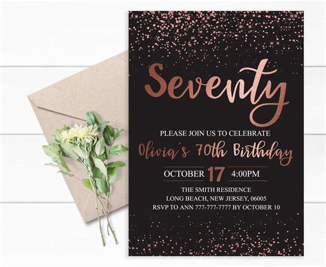 70th Birthday Invitation Rose Gold Birthday Invitation Any Etsy