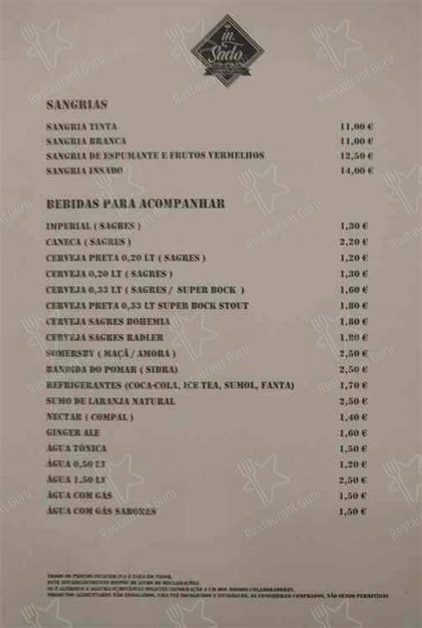 Menu at In sado Sabores Locais restaurant Setúbal Municipality