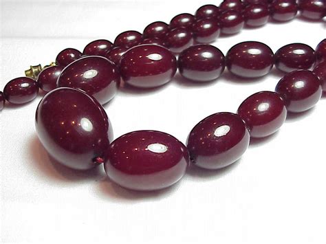 Vintage Cherry Amber Bakelite Faturan Bead Necklace