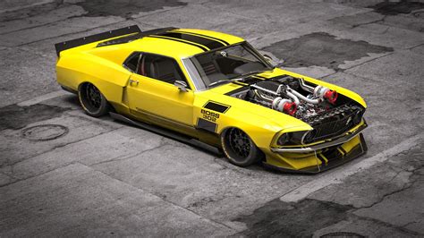 1969 Mustang Boss 302 Yellow Angel Gets Digital Widebody Twin Turbo