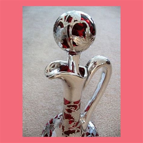 Exquisite Rare Antique Cranberry Glass Sterling Silver Decanter