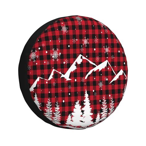 Salouo Christmas Tree Buffalo Plaid Print Spare Tire Cover 14 17 Inch