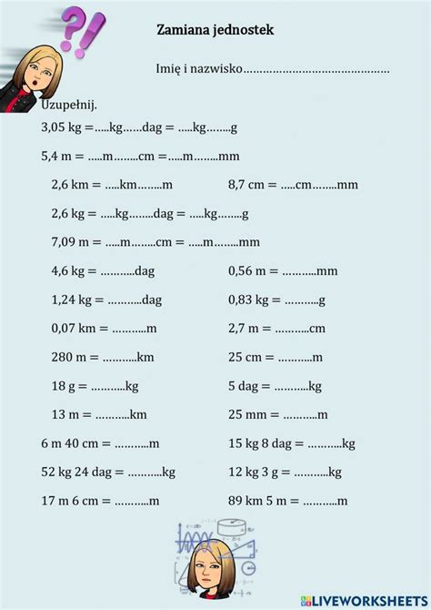 Zamiana Jednostek U Amki Dziesi Tne Worksheet