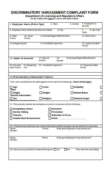 Free Harassment Complaint Forms In Pdf Ms Word