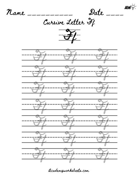 Learn To Write The Letter F F In Cursive Easily Academy Worksheets